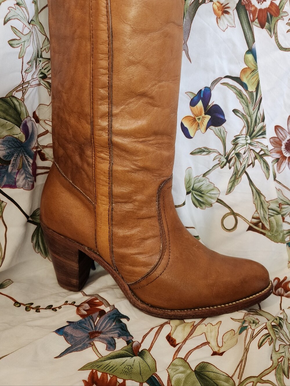 Frye Black Label Campus Boots – Vtg 70's – Women’s 9 B – Cognac Tan Leather – - Picture 4 of 16